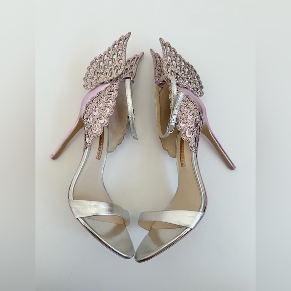Sophia Webster Pink Silver Leather Evangeline Mid Heel butterfly sandals EU 40.5 - Picture 2 of 11